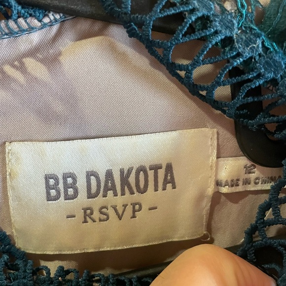 Size 12 BB DAKOTA teal mini lace fit and flare dress - Picture 5 of 6